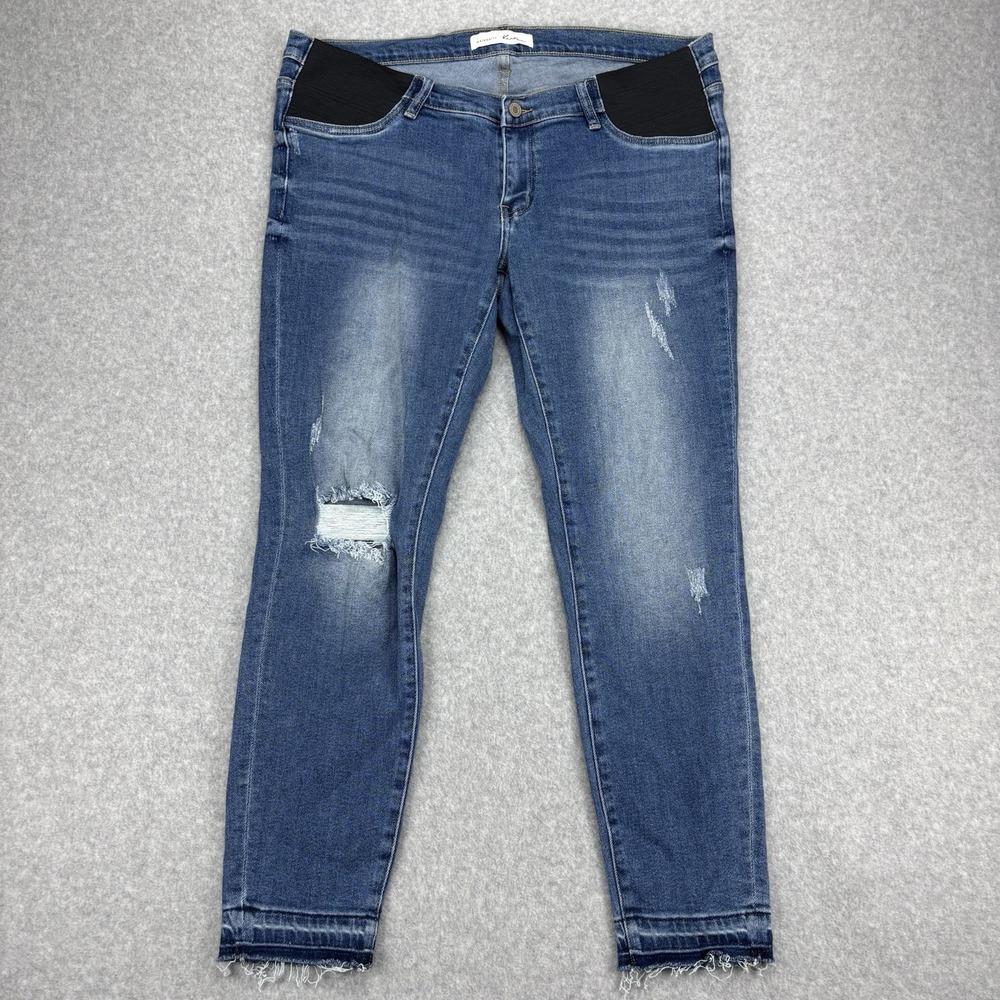 KanCan Maternity Jeans Womens 15 Blue Hewitt Super Stretch Distressed Frayed Hem